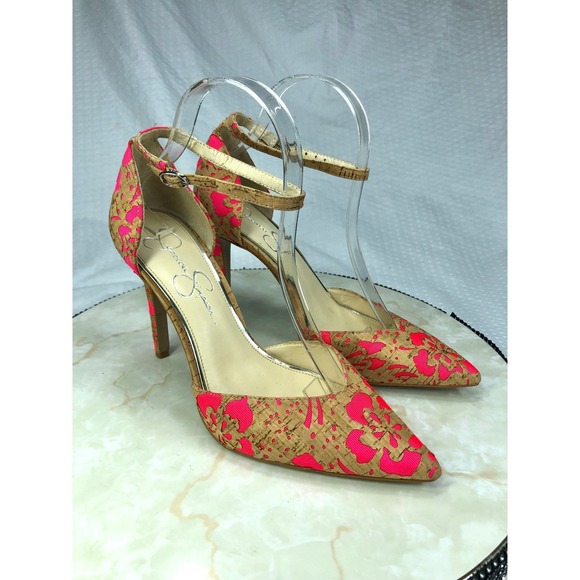 Jessica Simpson Shoes - Jessica Simpson Floral Cork Ankle Strap Stilettos Heel Women 8 Pink Pointed Toe